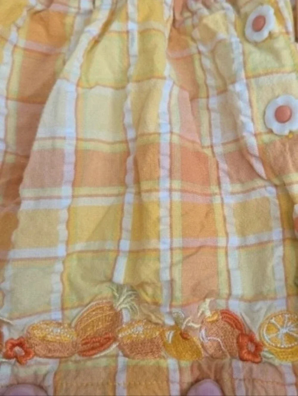 Bt kids Vintage Baby Girl Yellow Plaid Citrus Embroidered Dress & Bloomer Set